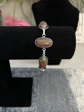 Sterling Silver Rainbow Calsilica Gemstone Bracelet